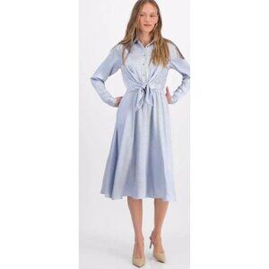 Michael Kors Blue White Striped Button-Down Tie-Waist Midi Shirt Dress M NWT